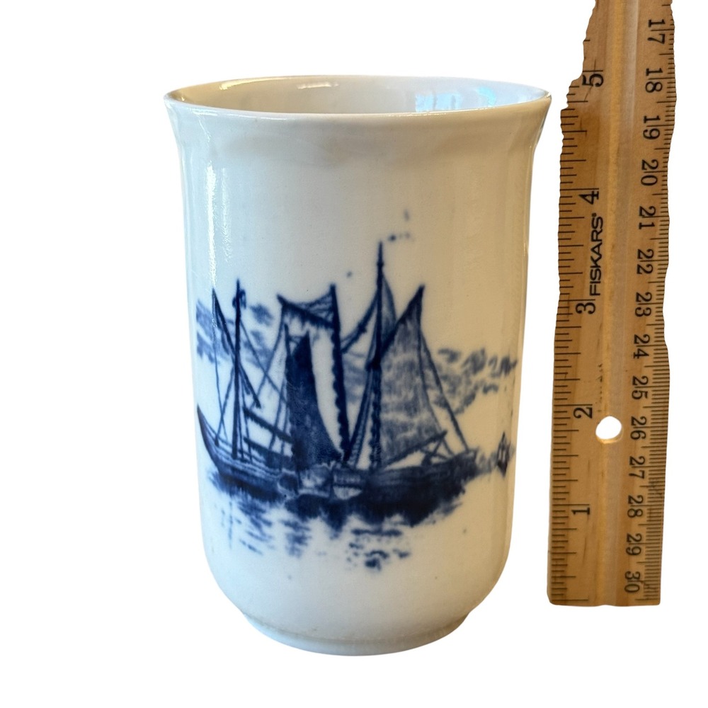 Antique Maddock's Lamberton Works Royal Porcelain Beaker Tumbler Blue Sail Ship - Picture 6 of 8